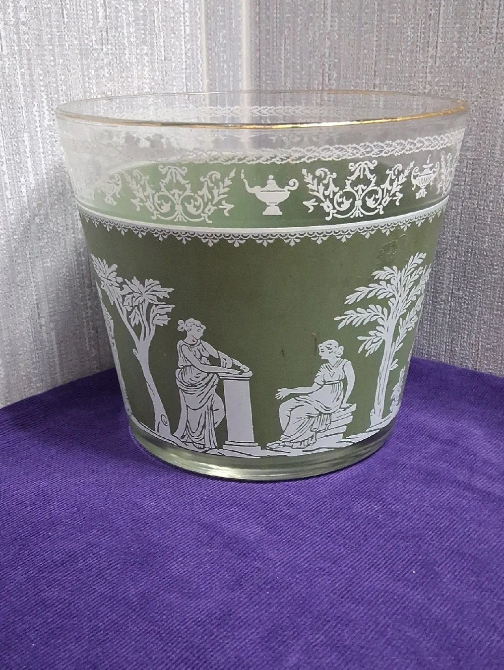 Vintage Jeanette Glass Bowl Set Hellenic Green Jasperware Style Ice Dessert